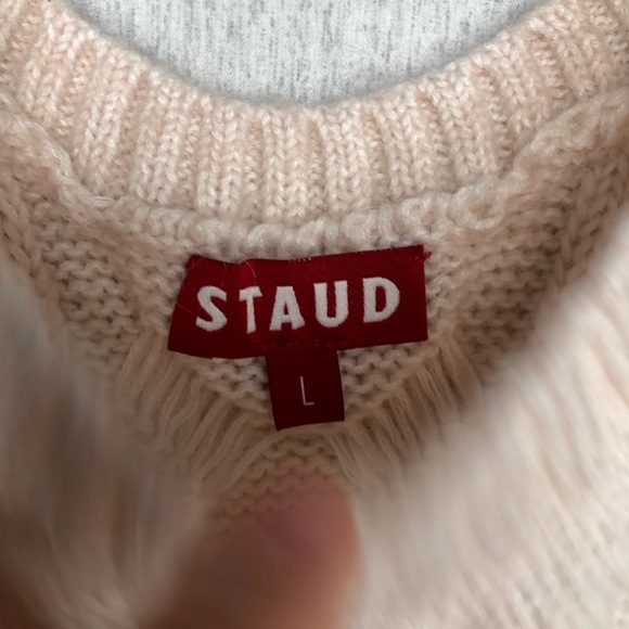 STAUD Kind Top L Cable Knit Sleeveless Cropped Wool Mohair Blend Sweater Ivory - Picture 5 of 13